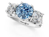 White gold Fancy Blue Round Cut Diamond Three-Stone Ring with Channel Set Band and Four-Prong Setting_62