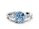 White gold Fancy Blue Round Cut Diamond Three-Stone Ring with Pear  Side Stones and Prong Setting_108