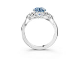 White gold Fancy Blue Round Cut Diamond Three-Stone Ring with Pear  Side Stones and Prong Setting_111