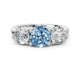 White gold Fancy Blue Round Cut Diamond Three-Stone Ring with Prong Setting and Classic Band_123