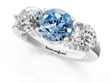 White gold Fancy Blue Round Cut Diamond Three-Stone Ring with Prong Setting and Classic Band_124