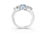 White gold Fancy Blue Round Cut Diamond Three-Stone Ring with Prong Setting and Classic Band_126