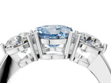 White gold Fancy Blue Round Cut Diamond Three-Stone Ring with Prong Setting and Classic Band_127