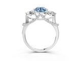 White gold Fancy Blue Round Cut Diamond Three-Stone Ring with Prong Setting and Pavé Band_3