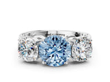 White gold Fancy Blue Round Cut Diamond Three-Stone Ring with Prong Setting and Textured Band_12