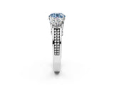White gold Fancy Blue Round Cut Diamond Three-Stone Ring with Prong Setting and Textured Band_14