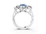 White gold Fancy Blue Round Cut Diamond Three-Stone Ring with Prong Setting and Textured Band_15