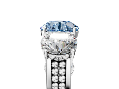 White gold Fancy Blue Round Cut Diamond Three-Stone Ring with Prong Setting and Textured Band_17