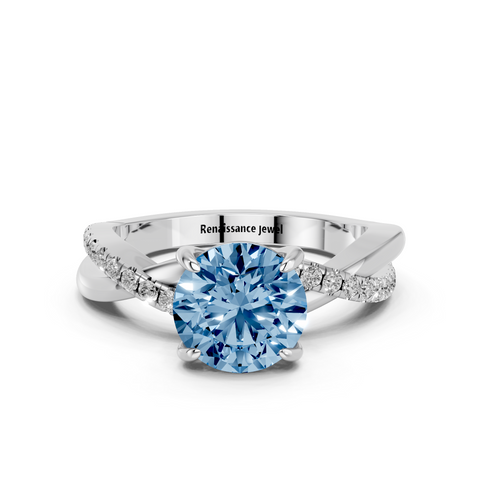 White gold Fancy Blue Round  Cut Diamond Twist Band Solitaire with Prong Setting_11
