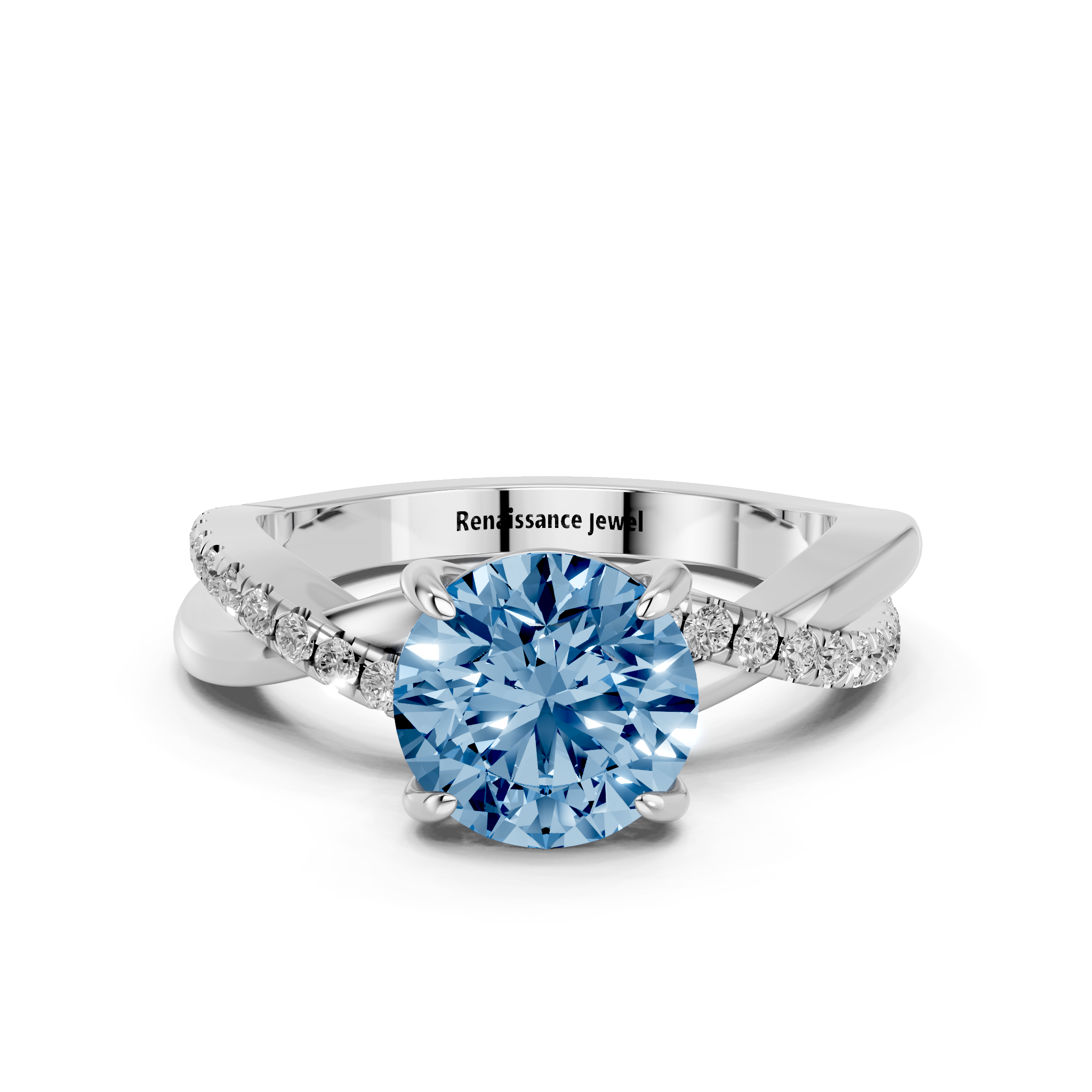 White gold Fancy Blue Round  Cut Diamond Twist Band Solitaire with Prong Setting_11