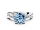White gold Fancy Blue Round  Cut Diamond Twist Band Solitaire with Prong Setting_24