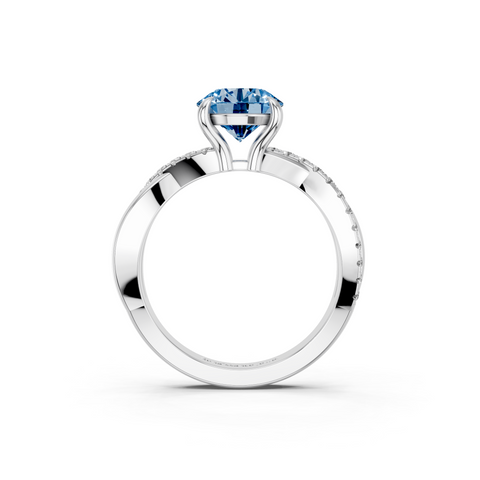 White gold Fancy Blue Round  Cut Diamond Twist Band Solitaire with Prong Setting_5