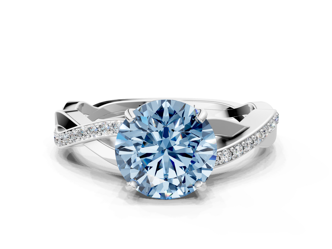 White gold Fancy Blue Round  Cut Diamond Twisted Band Engagement Ring with Prong Setting_3