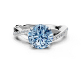 White gold Fancy Blue Round  Cut Diamond Twisted Band Engagement Ring with Prong Setting_3