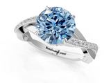 White gold Fancy Blue Round  Cut Diamond Twisted Band Engagement Ring with Prong Setting_4