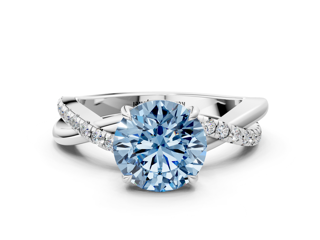 White gold Fancy Blue Round  Cut Diamond Twisted Band with Pavé Setting and Four-Prong Setting_20