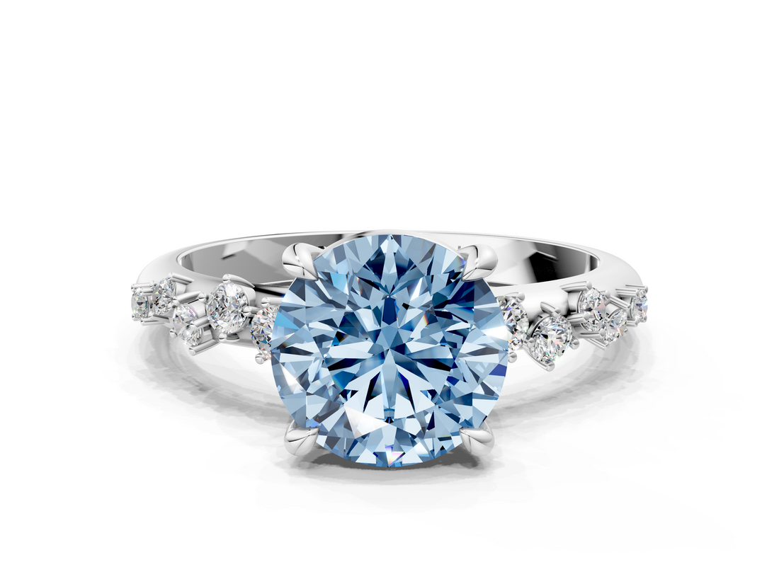 White gold Fancy Blue Round  Cut Diamond Vine Band with Four-Prong Setting_74