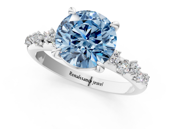 White gold Fancy Blue Round  Cut Diamond Vine Band with Four-Prong Setting