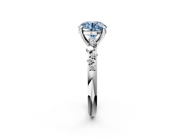 White gold Fancy Blue Round  Cut Diamond Vine Band with Four-Prong Setting