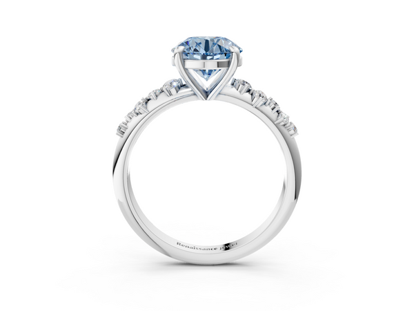 White gold Fancy Blue Round  Cut Diamond Vine Band with Four-Prong Setting