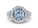White gold Fancy Blue Round  Cut Double Halo Diamond Engagement Ring with Pave Band and Four-Prong Setting_37