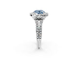 White gold Fancy Blue Round  Cut Double Halo Diamond Engagement Ring with Pave Band and Four-Prong Setting_39