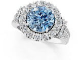 White gold Fancy Blue Round  Cut Double Halo Diamond Engagement Ring with Pave Band and Four-Prong Setting_39