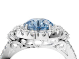 White gold Fancy Blue Round  Cut Double Halo Diamond Engagement Ring with Pave Band and Four-Prong Setting_41