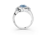 White gold Fancy Blue Round  Cut Double Halo Diamond Engagement Ring with Pave Band and Four-Prong Setting_41