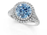 White gold Fancy Blue Round  Cut Double Halo Split Shank Diamond Ring with Prong Setting_50