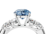 White gold Fancy Blue Round  Cut Five-Stone Prong Set Diamond Ring with Classic Band_108