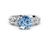 White gold Fancy Blue Round  Cut Five-Stone Prong Set Diamond Ring with Classic Band_94