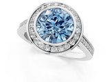 White gold Fancy Blue Round Cut Halo Bezel Diamond Pave Band Ring_1