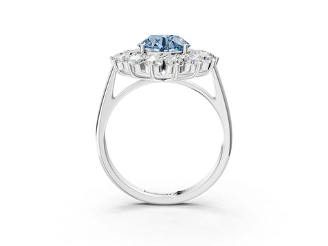 White gold Fancy Blue Round Cut Halo Cluster Diamond Ring with Pave Band and Four-Prong Setting_15