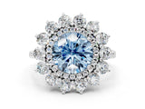 White gold Fancy Blue Round Cut Halo Cluster Diamond Ring with Pave Band and Four-Prong Setting_18