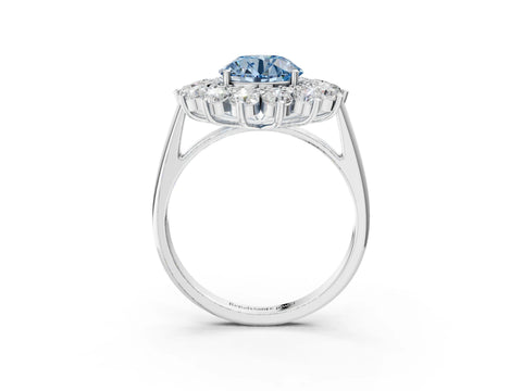 White gold Fancy Blue Round Cut Halo Cluster Diamond Ring with Pave Band and Four-Prong Setting_21