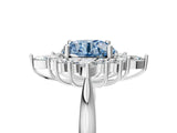 White gold Fancy Blue Round Cut Halo Diamond Cluster Ring with Marquise and Round Stones on a White Gold Band with Prong Setting_5