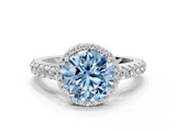 White gold Fancy Blue Round  Cut Halo Diamond Engagement Ring with Pave Band and Four-Prong Setting_28
