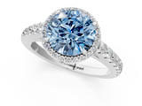White gold Fancy Blue Round  Cut Halo Diamond Engagement Ring with Pave Band and Four-Prong Setting_29