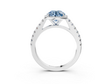 White gold Fancy Blue Round  Cut Halo Diamond Engagement Ring with Pave Band and Four-Prong Setting_31