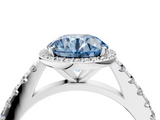 White gold Fancy Blue Round  Cut Halo Diamond Engagement Ring with Pave Band and Four-Prong Setting_32