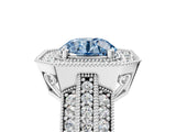 White gold Fancy Blue Round Cut Halo Diamond Engagement Ring with Pave Split Shank and Four-Prong Setting_11