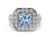 White gold Fancy Blue Round Cut Halo Diamond Engagement Ring with Pave Split Shank and Four-Prong Setting_6
