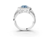White gold Fancy Blue Round Cut Halo Diamond Engagement Ring with Pave Split Shank and Four-Prong Setting_9