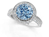 White gold Fancy Blue Round Cut Halo Diamond Engagement Ring with Split Shank Band and Four-Prong Setting_13