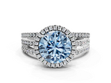 White gold Fancy Blue Round  Cut Halo Diamond Engagement Ring with Split Shank and Four-Prong Setting_20