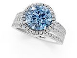 White gold Fancy Blue Round  Cut Halo Diamond Engagement Ring with Split Shank and Four-Prong Setting_21
