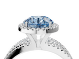White gold Fancy Blue Round  Cut Halo Diamond Engagement Ring with Split Shank and Four-Prong Setting_24