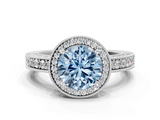 White gold Fancy Blue Round  Cut Halo Diamond Pave Band Ring with Four-Prong Setting_45