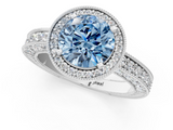 White gold Fancy Blue Round  Cut Halo Diamond Pave Band Ring with Four-Prong Setting_46